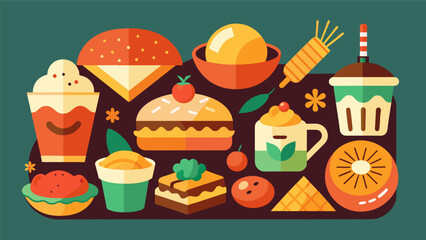 A tantalizing selection of sweet and savory bites inspired by the local culinary traditions.. Vector illustration