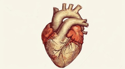 Rustic drawing of the human heart with vintage appeal.academy,Full color, aesthetic,isolated on white background, illustration