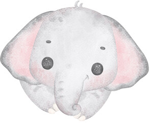 Cute baby elephant , tiny nursery animal watercolor 