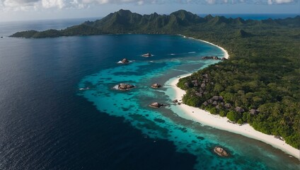 Fototapeta premium A westward aerial view of Silhouette island in the Seychelles located in the Indian Ocean off Africa s coast.