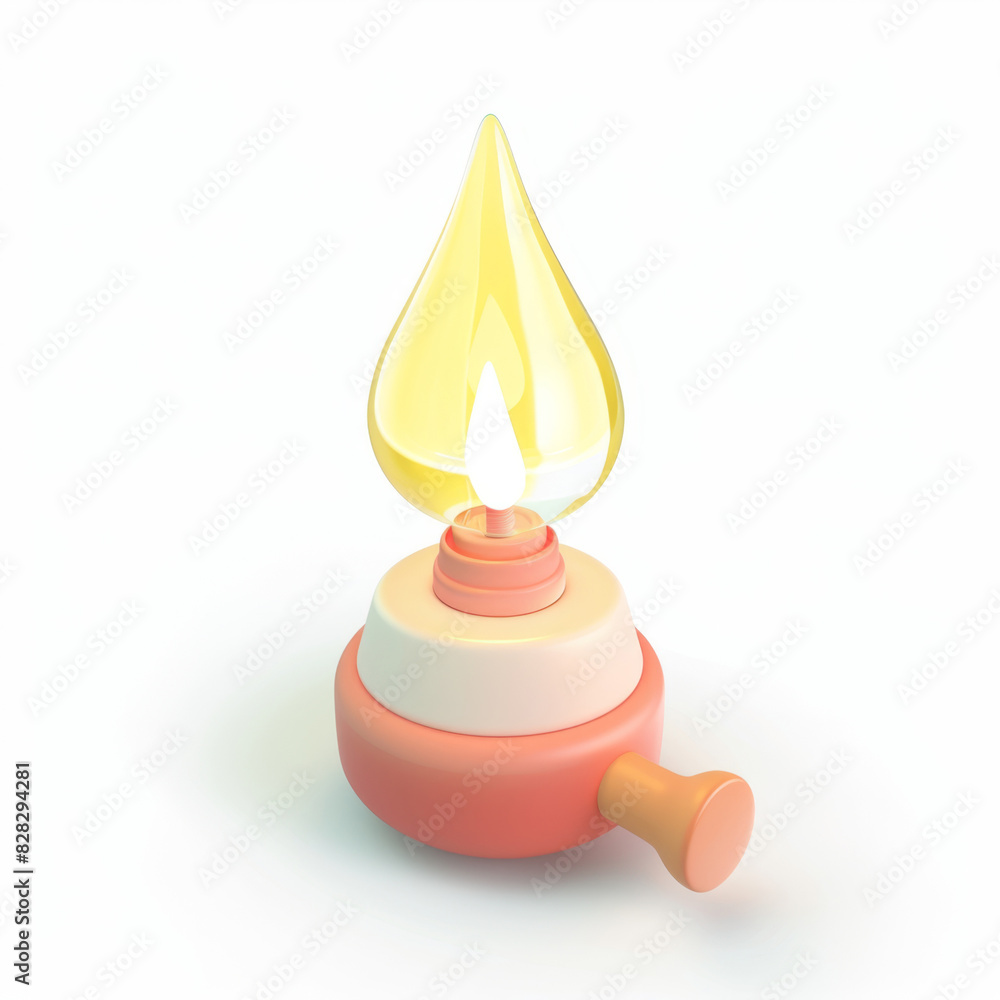 Sticker kerosene lamp icon in 3D style on a white background