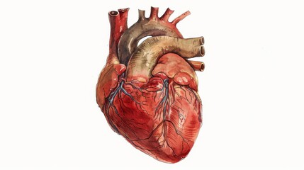Aged drawing of the human heart with delicate shading.academy,Full color, aesthetic,isolated on white background, illustration