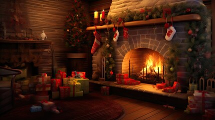 Cozy fireplace with crackling flames