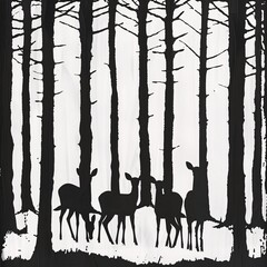 "Silhouette of Four Deer in a Forest"