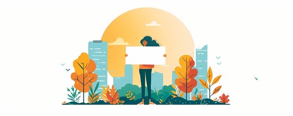 Picture a flat design of a person holding a sign for climate action