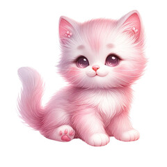 Adorable pink fluffy kitten sitting with a cute expression. Perfect for animal lovers and pet-related designs.