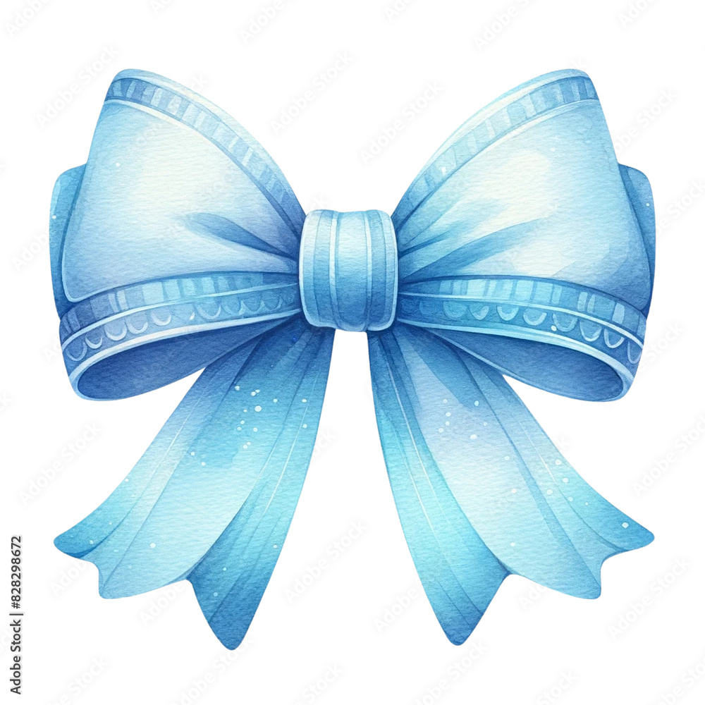 Wall mural Elegant blue ribbon bow with intricate details and soft gradient shading, perfect for gift wrapping, decorations, or festive designs.