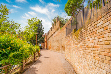 Village scene in Italy - Gradara - Pesaro province - Marche region. Town Walls of Gradara