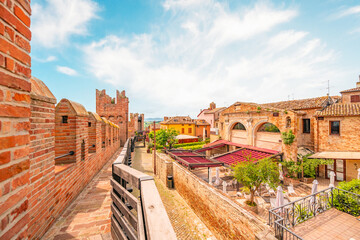 Village scene in Italy - Gradara - Pesaro province - Marche region. Town Walls of Gradara