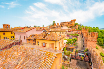Village scene in Italy - Gradara - Pesaro province - Marche region. Town Walls of Gradara