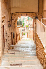 Beautiful old town of Vieste, Gargano peninsula, Apulia region, South of Italy. City sapce
