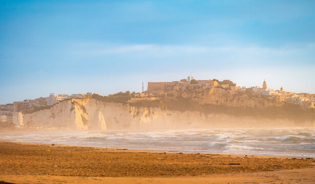Beautiful old town of Vieste wit beach, Gargano peninsula, Apulia region, South of Italy