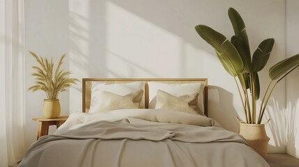 White blank wall background, modern bedroom interior