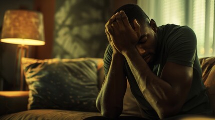 Obraz premium The stressed man on couch