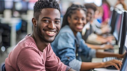 "Students Engaged in a Computer Lab"