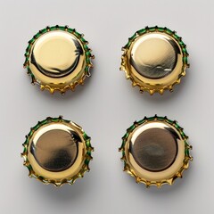 "Collection of Corked Beer Bottles: Four Sealed Bottle Top Views"