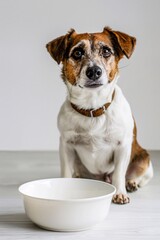 "Cute Jack Russell Terrier Puppy with Bowl of Food"