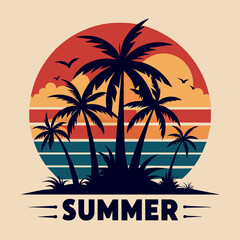 silhouette on the beach Summer T-Shirt Design
