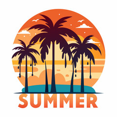 silhouette on the beach Summer T-Shirt Design