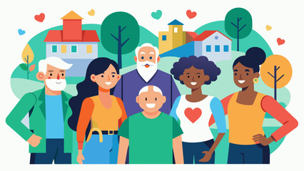 A street mural project involving local students and senior citizens bridging the generational gap and promoting intergenerational healing and connection.. Vector illustration