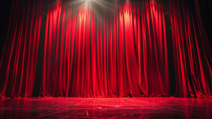 A red curtain hangs in front of a stage