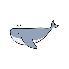 Illustration of cute whale in hand-drawn colorful vector style. Use for stickers, clothes, print-on-demand, kids fashion.