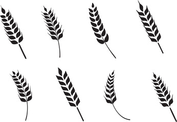 Wheat barley ears, oat isolated wreaths. Grains graphic, rice or malt icons. Gluten pictogram, cereal silhouettes set. Agriculture symbol, Product packing print idea.  High quality images for reuse.