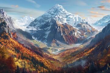 "Majestic Alpine Landscape with Snow-Capped Mountains"