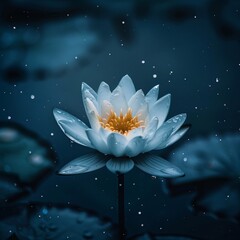 "Lotus Flower in Full Bloom against a Starry Night Backdrop"