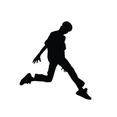 Teenager jumping with joy, vector.
Silhouette of a person jumping with happiness. Teen vector jumping. Logo icon of a kid jumping.