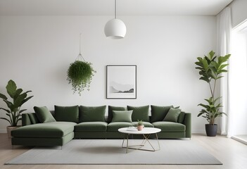 Mockup poster frame on the wall of the living room. Luxurious apartment background with contemporary design. Modern interior design.3D illustration, 3D render 