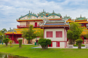 Obraz premium Landscape with Wehart Chamrunt at Bang Pa-In Palace in Ayutthaya, Thailand