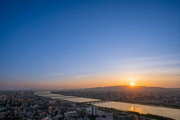 大阪空中庭園からの美しい夕焼け　【大阪風景】