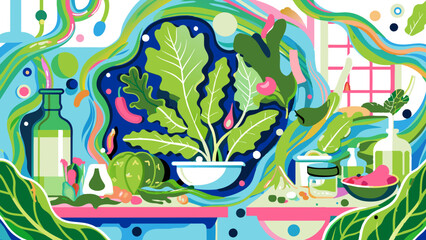 Colorful Illustration of Natural Skincare and Herbal Products