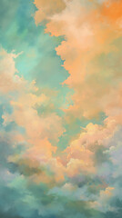 Background of Renaissance Cloud Painting: Pastel Pale Blue Sunrise with Soft Dreamy Lighting