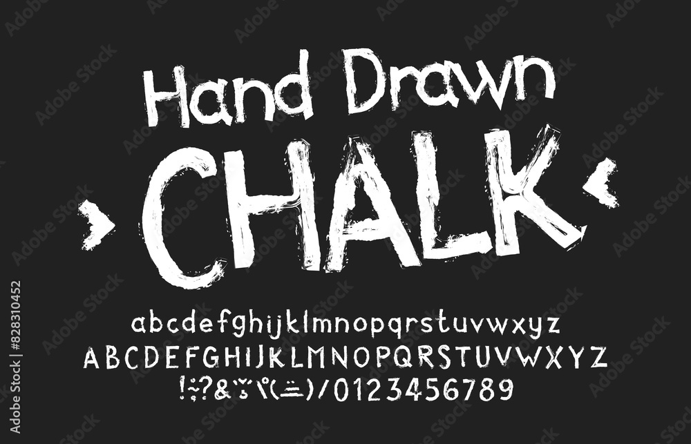 Fototapete hand drawn chalk letters alphabet font. hand drawn letters numbers and diacritic symbols. uppercase 