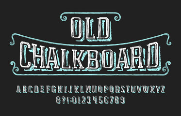 Old Chalkboard alphabet font. Vintage hand drawn letters and numbers. Stock vector typescript for your design.