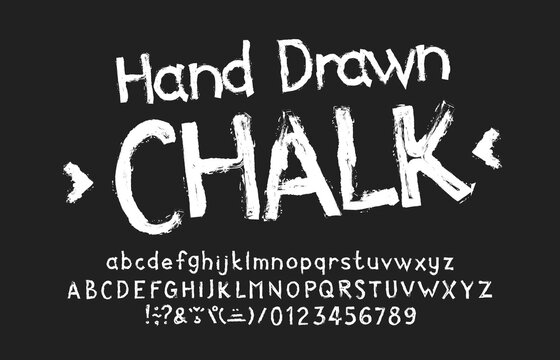 Hand Drawn Chalk letters alphabet font. Hand drawn letters numbers and diacritic symbols. Uppercase and lowercase. Stock vector typescript for your design.