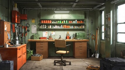 interior design repair tool garage Illustration