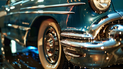 Intimate moment of a classic car bath the gentle motion of a cloth over its timeless design bringing out its beauty