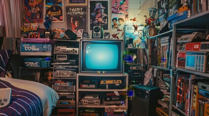 Nostalgic 1990s Teen Bedroom Filled with Pop Culture Relics and Retro Gadgets