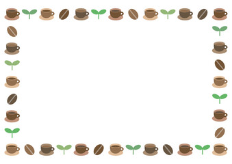 コーヒーと豆と葉のフレームイラスト
