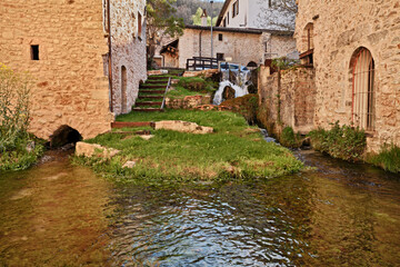 Rasiglia, Foligno, Perugia, Italy: view of the medieval village of streams, called also Venice of...