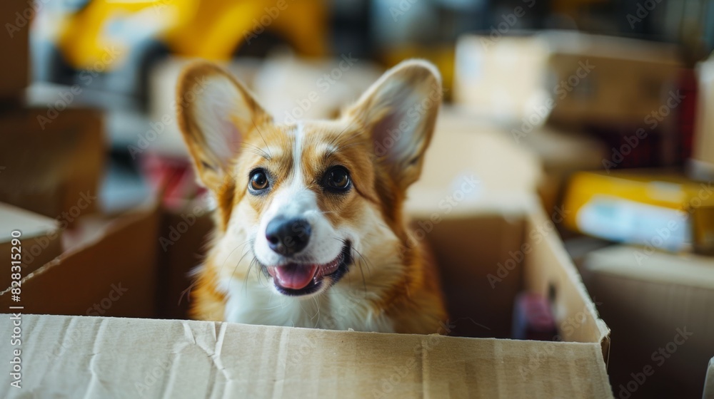 Wall mural the corgi in the box