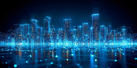 Fototapeta premium Modern skyscrapers of a smart city, architectural background