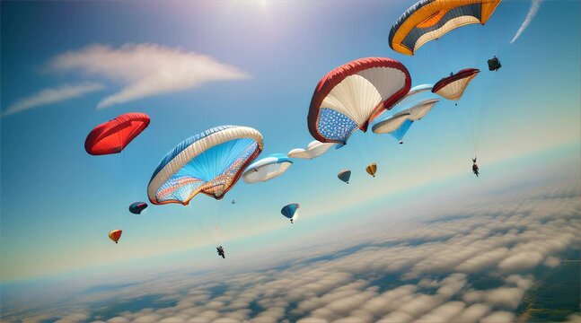Paraglider soaring high above scenic mountains, enjoying the freedom of paragliding in the sky