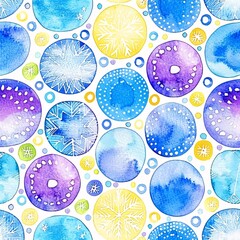 "Stylized Snowflake Pattern with Circles and Dots in Various Colors"
