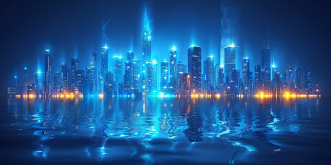Naklejka premium Modern skyscrapers of a smart city, architectural background