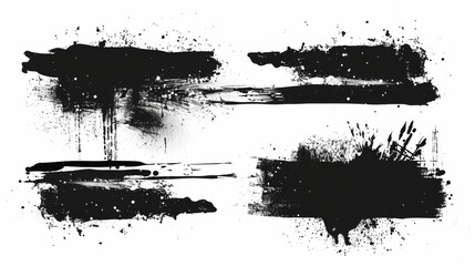 Naklejka premium Black watercolor horizontal grunge stains and lines set
