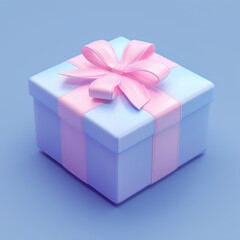 Obraz premium Elegant light blue gift box with a pink ribbon and bow, perfect for celebrations, holidays, and special occasions.